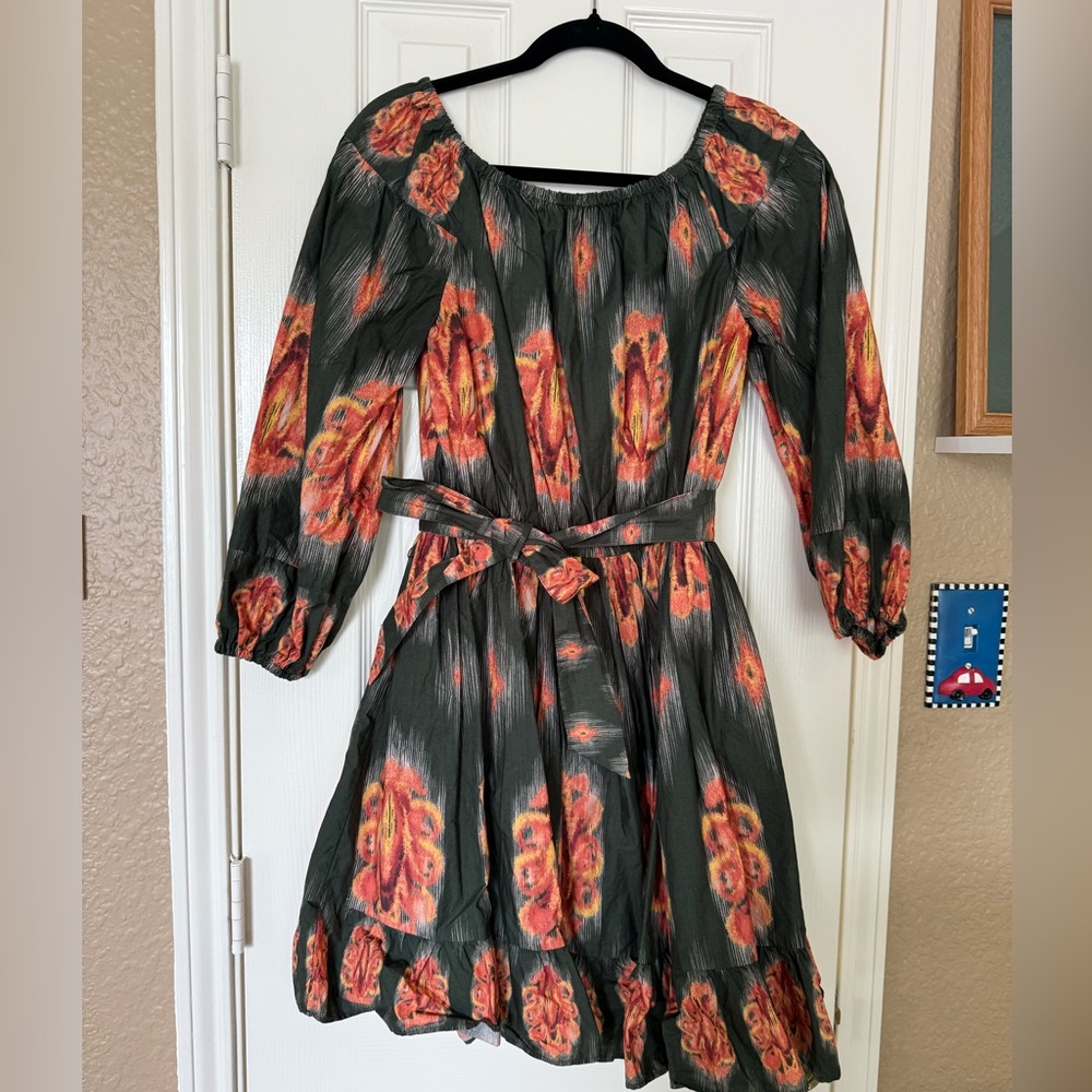 Orange Square Neck Sundress with Bishop Sleeves